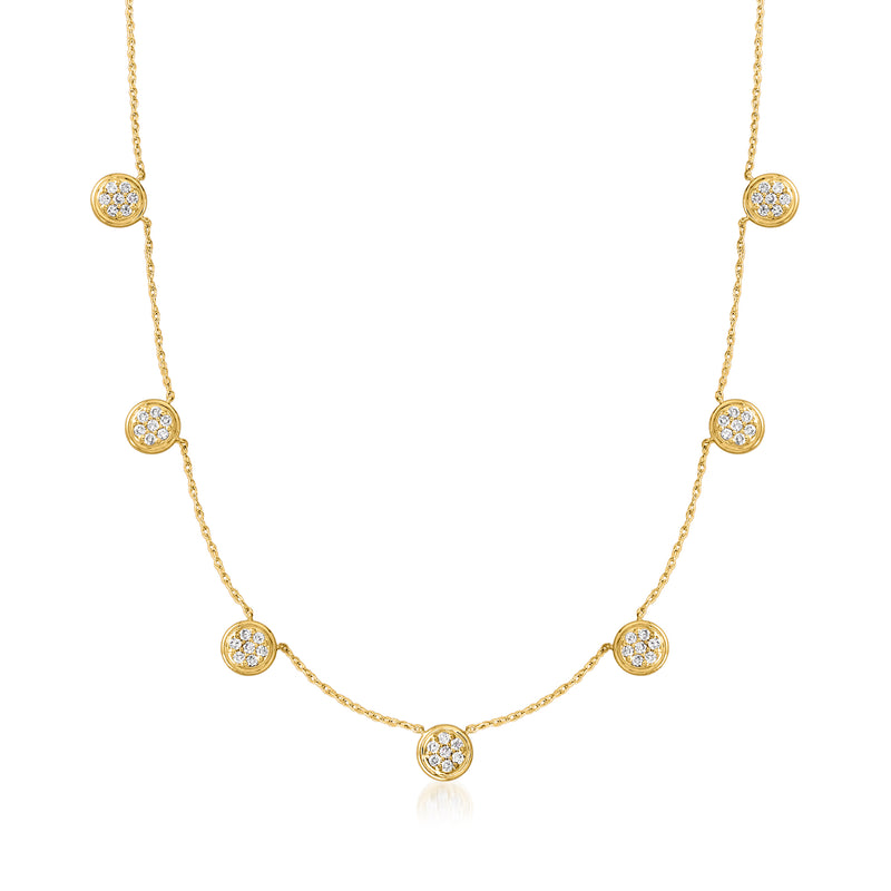 14kt yellow gold diamond cluster necklace with five round diamond accents