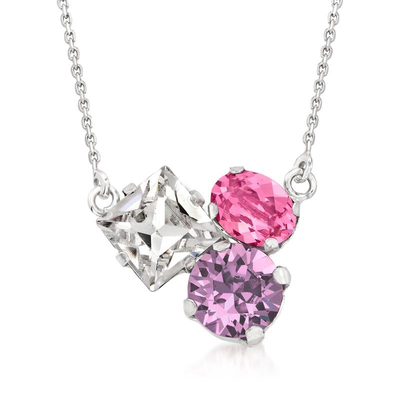 Sterling silver crystal necklace with pink and clear heart cluster pendant