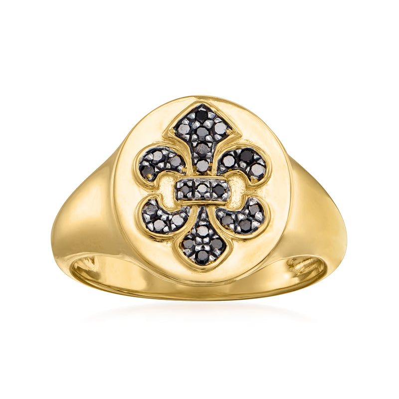 Fleur-de-lis ring in gold with black gemstone cluster design