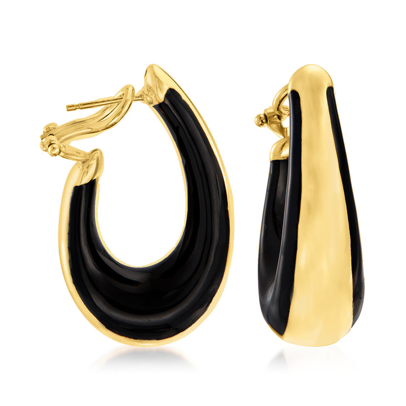 Gold over sterling hoop earrings with black enamel