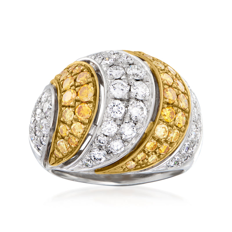 Vintage dome diamond ring with yellow and white stones in platinum and 18k yellow gold