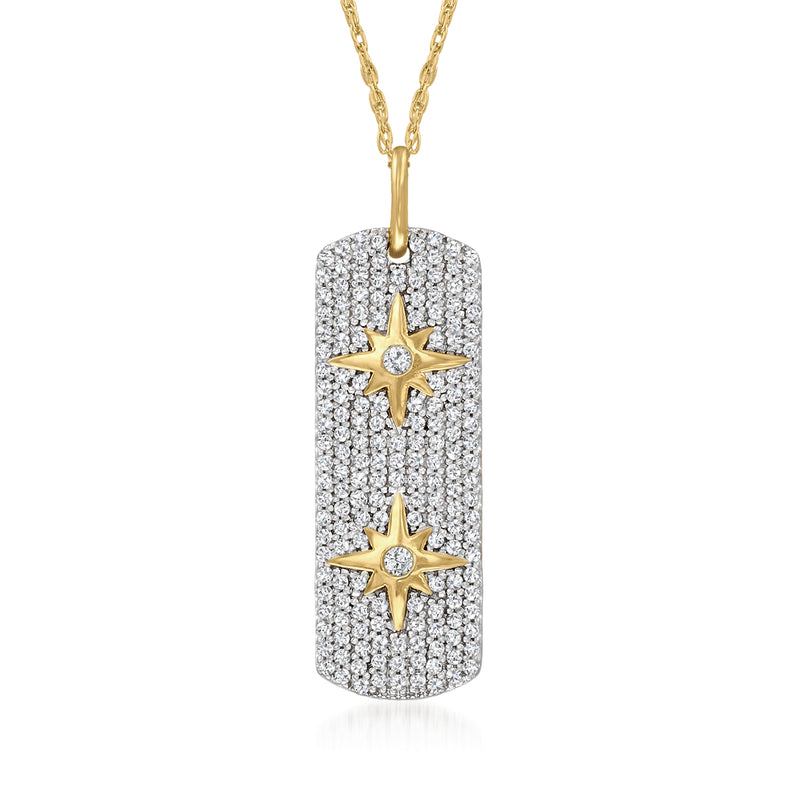 Diamond double-sided star tag pendant necklace in 18kt gold over sterling