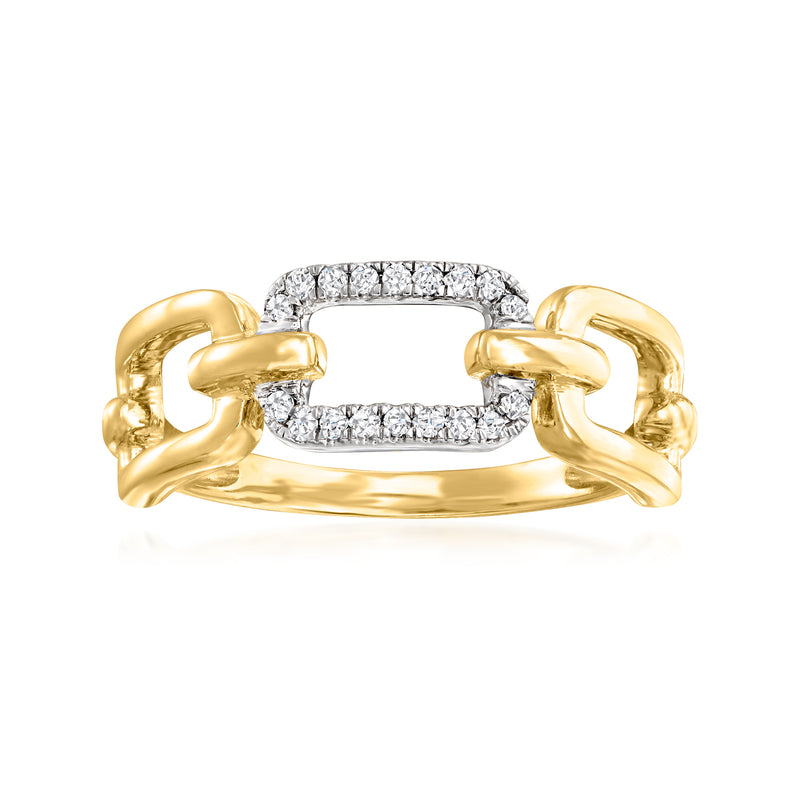 Two-tone 14kt gold diamond paperclip link ring with channel-set stones