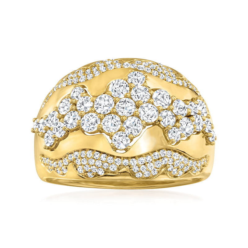 14kt yellow gold diamond swirl dome ring with round brilliant stones