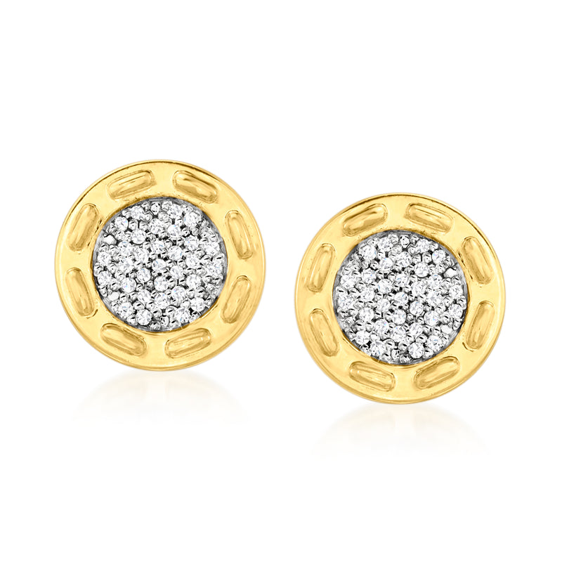 Diamond circle stud earrings in 18kt gold over sterling, round pavé center