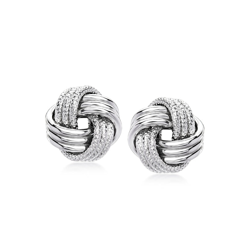 Sterling silver love knot stud earrings with twisted rope design