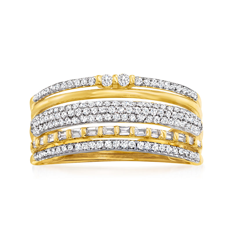 14kt yellow gold multi-row diamond open-space ring