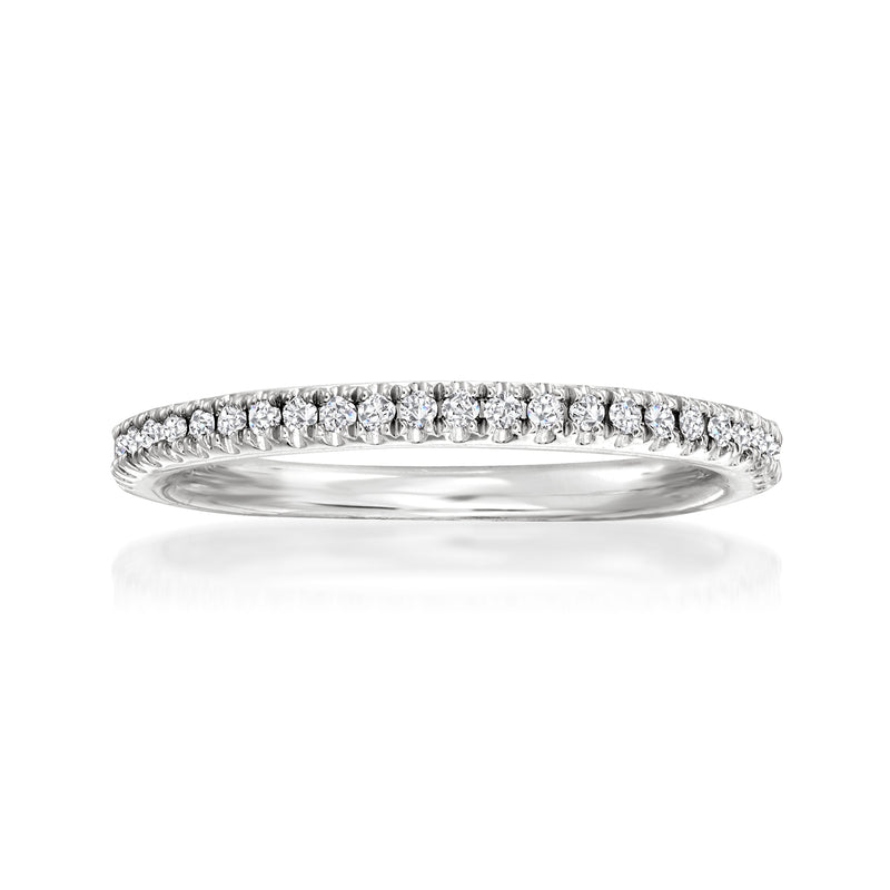 14kt white gold diamond wedding ring with round stones, pave band