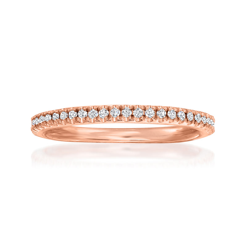 Henri Daussi rose gold diamond wedding band ring with pave-set round diamonds