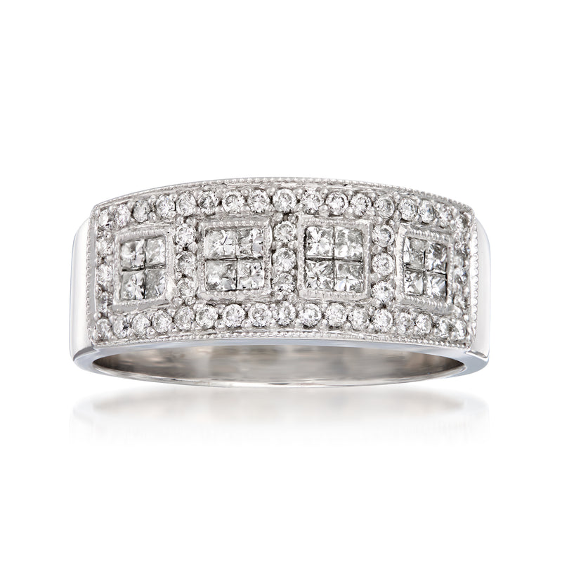 Vintage diamond fashion ring in 14kt white gold with square cluster center