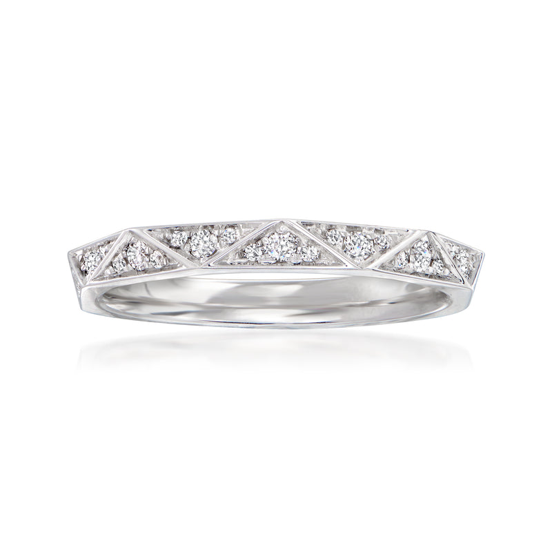 14kt white gold geometric pave diamond wedding band with raised diamond pattern