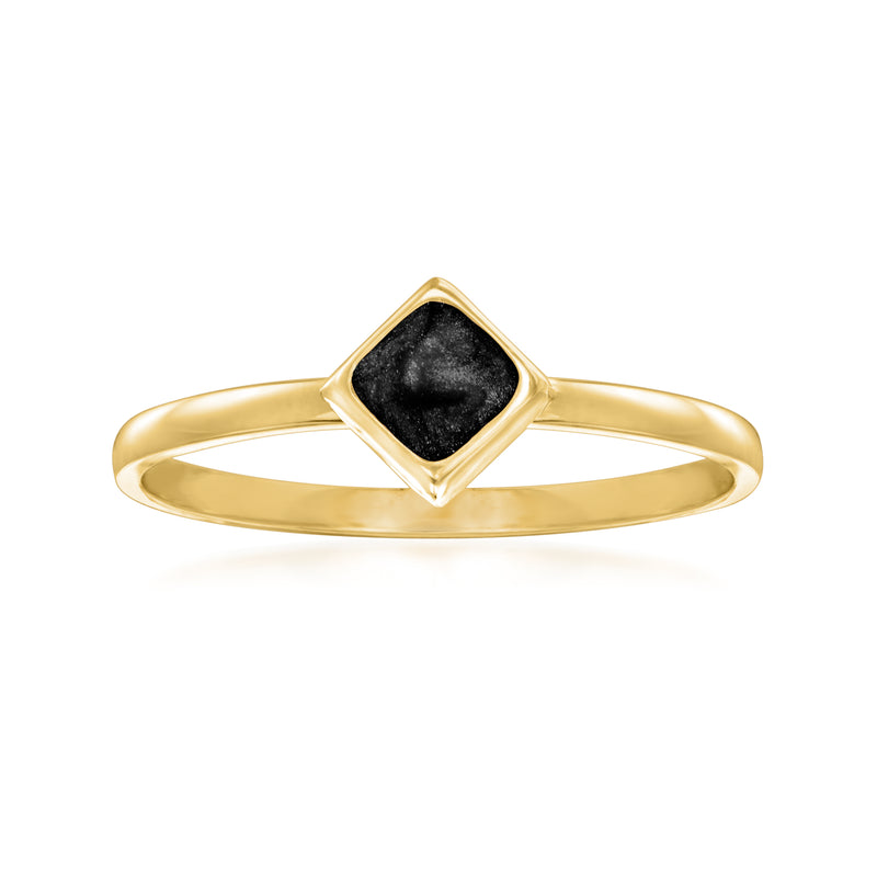 14kt yellow gold square ring with black enamel center