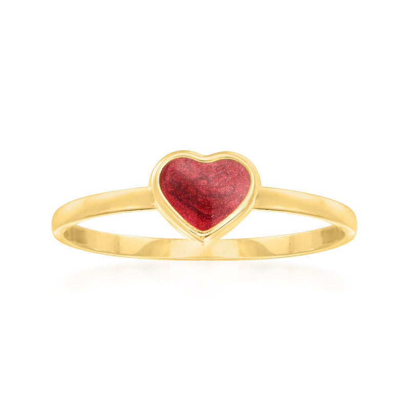 14kt yellow gold ring with red enamel heart