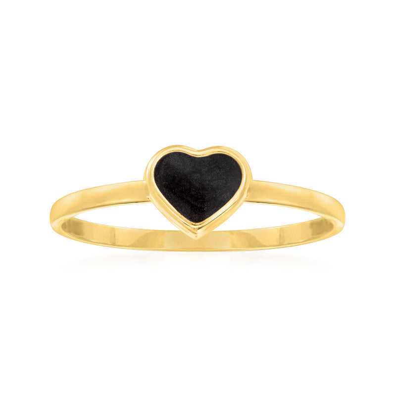 14kt yellow gold heart enamel ring with black heart center