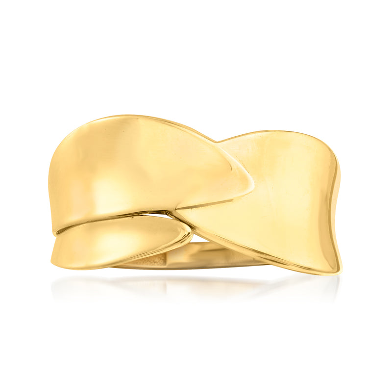 14kt yellow gold curved ring with smooth polished twisted band