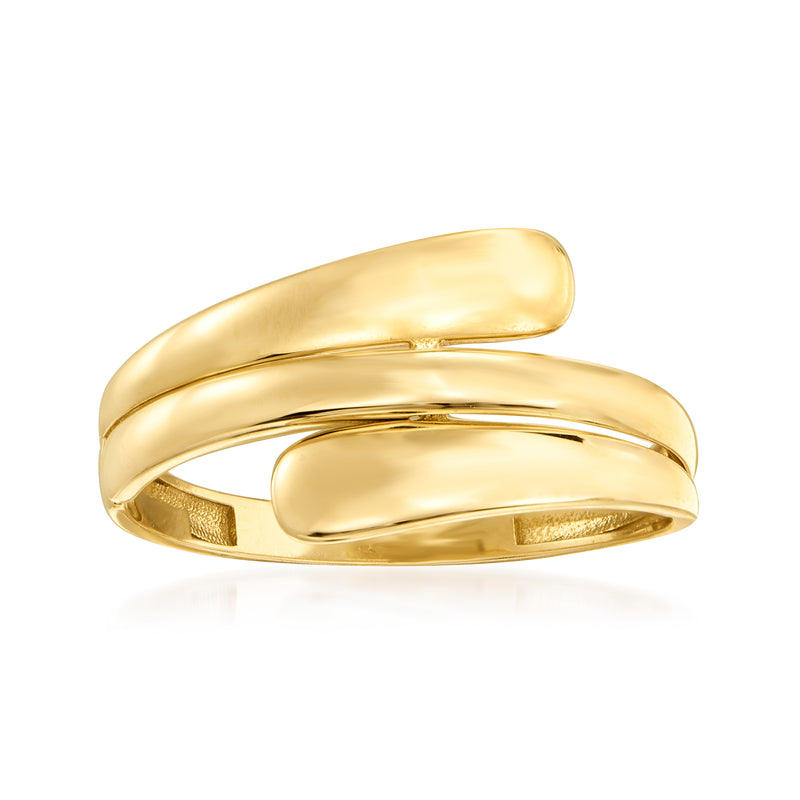 14kt yellow gold wrap ring with smooth polished band, open oval profile