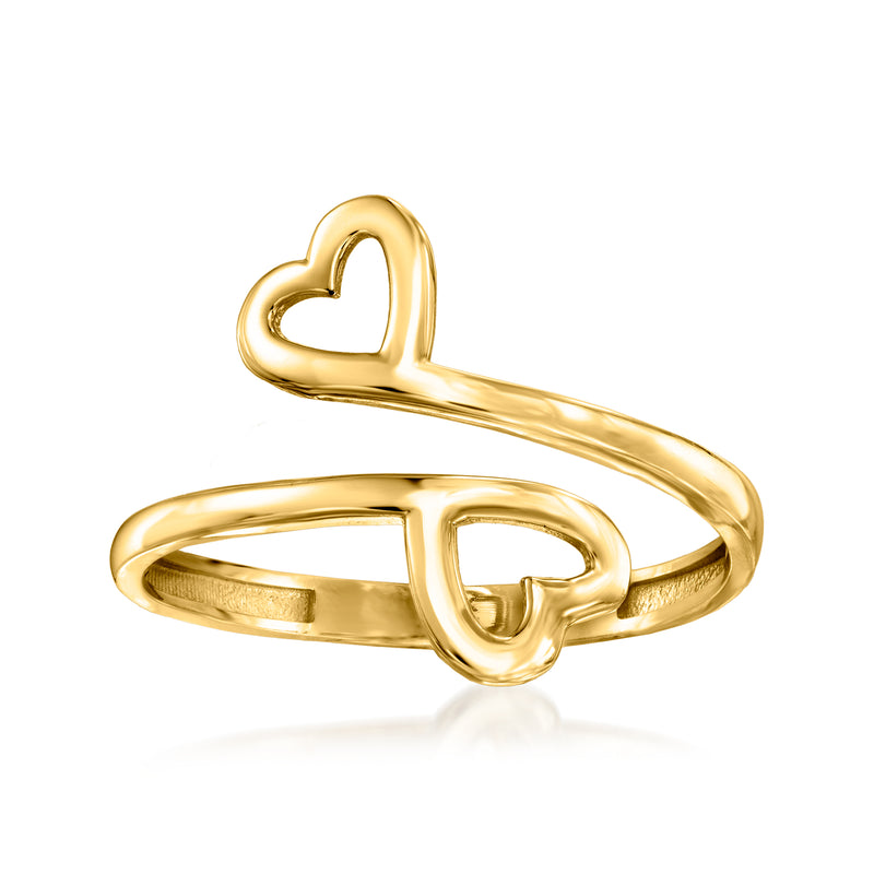 14kt yellow gold ring with raised heart detail and polished open-style band
