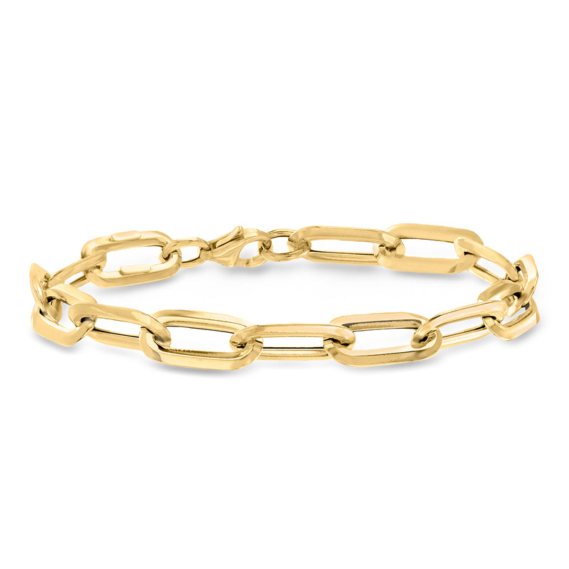 18kt yellow gold paper clip link bracelet with alternating oval chain links