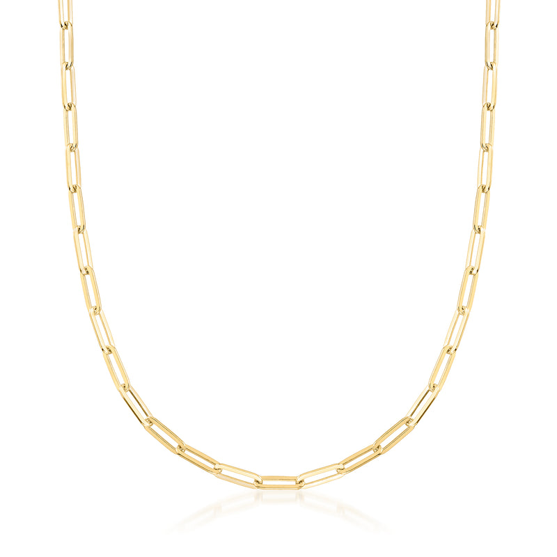 Gold paper clip link necklace with elongated oval chain links