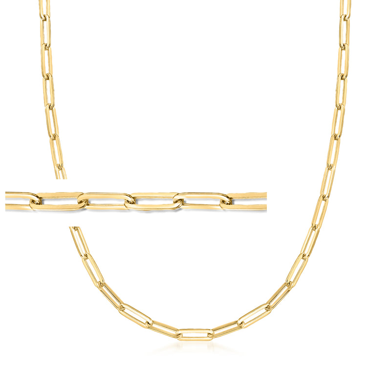 Gold paper-clip link chain necklace with elongated rectangular links