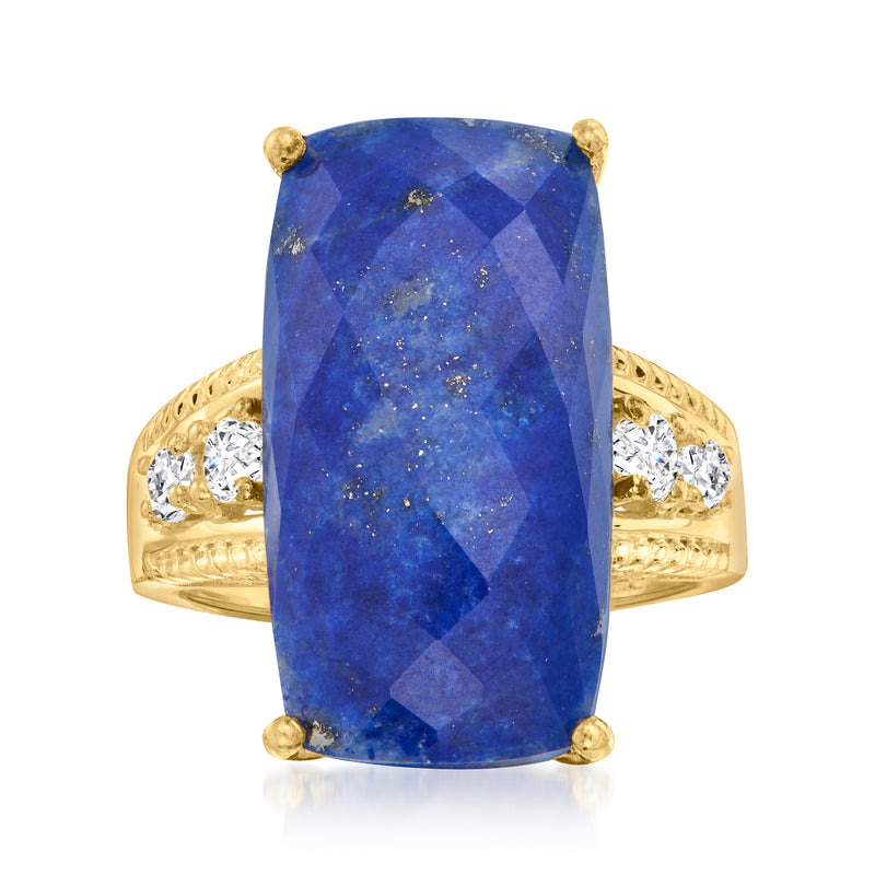 Gold over sterling ring with oval lapis centerpiece and small white stones