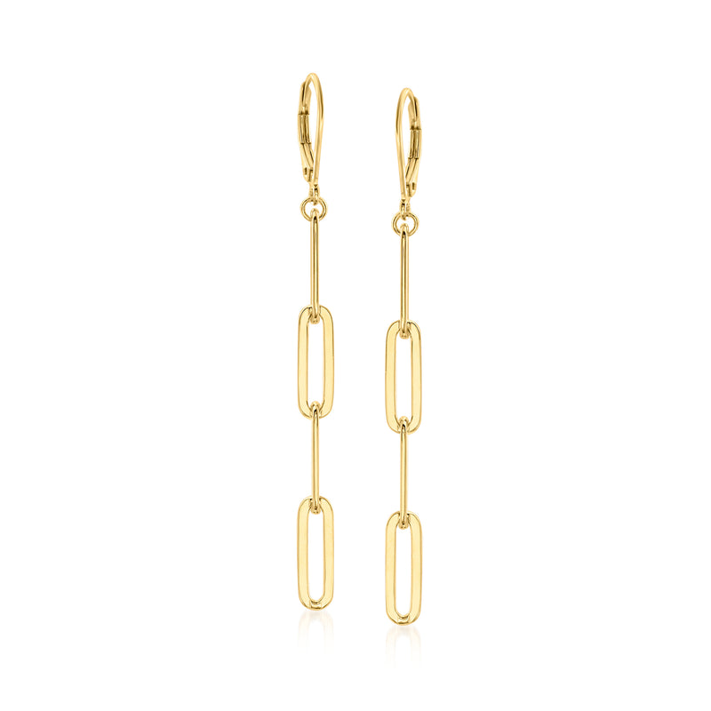 Gold paper-clip link drop earrings with leverback closures