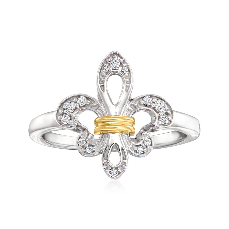 Diamond fleur-de-lis ring in sterling silver and 14kt yellow gold