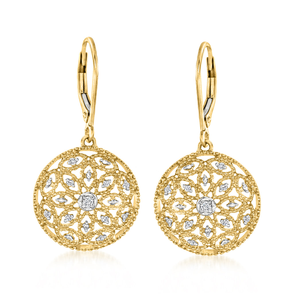 .10 ct. t.w. Diamond Floral Openwork Circle Drop Earrings 18kt Over Sterling