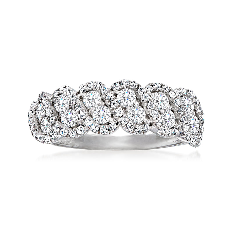 Diamond twist ring in 14kt white gold with round clustered stones