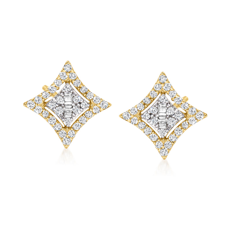 14kt yellow gold diamond cluster stud earrings with square halo setting