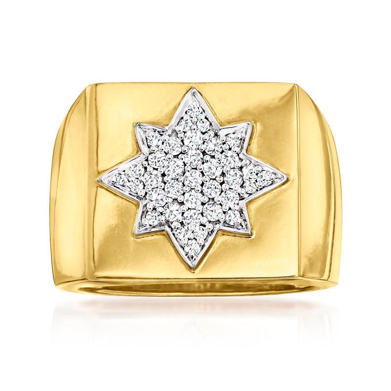 18kt gold over sterling ring with star-shaped diamond cluster in silver-toned setting