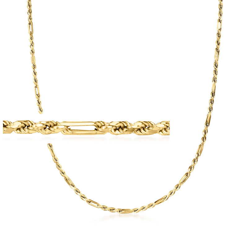 3mm yellow gold Figaro chain necklace with linked rope-style links