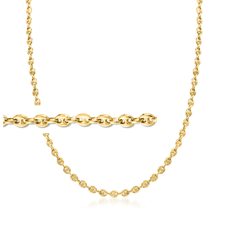 14kt yellow gold mariner-link necklace with oval chain links, polished finish