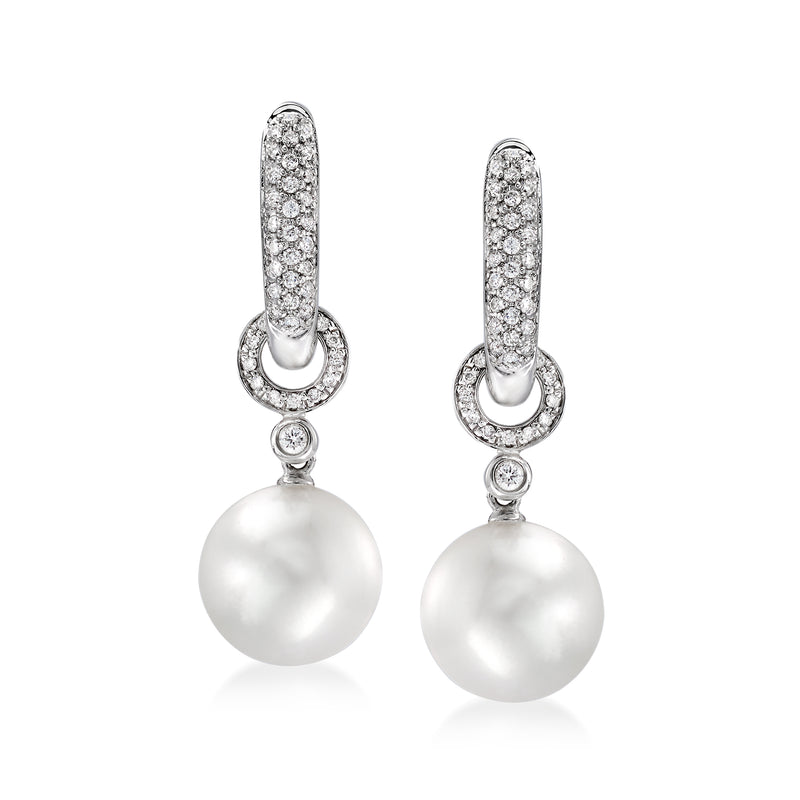 Pearl and diamond hoop drop earrings in white gold