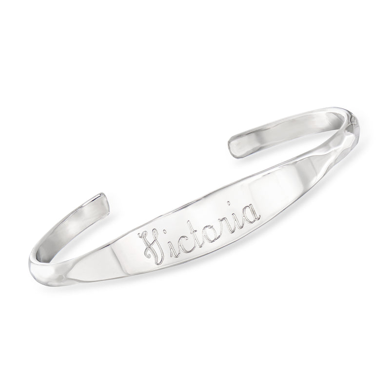 Sterling silver cuff bracelet with engraved cursive name