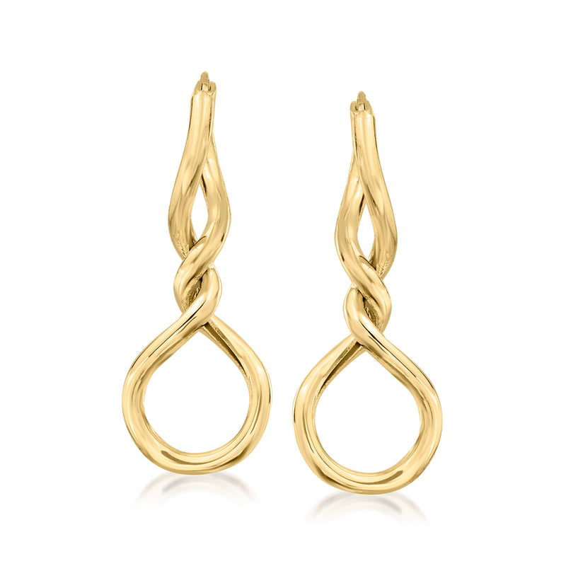 14kt yellow gold twisted hoop drop earrings with interlocked spiral rings