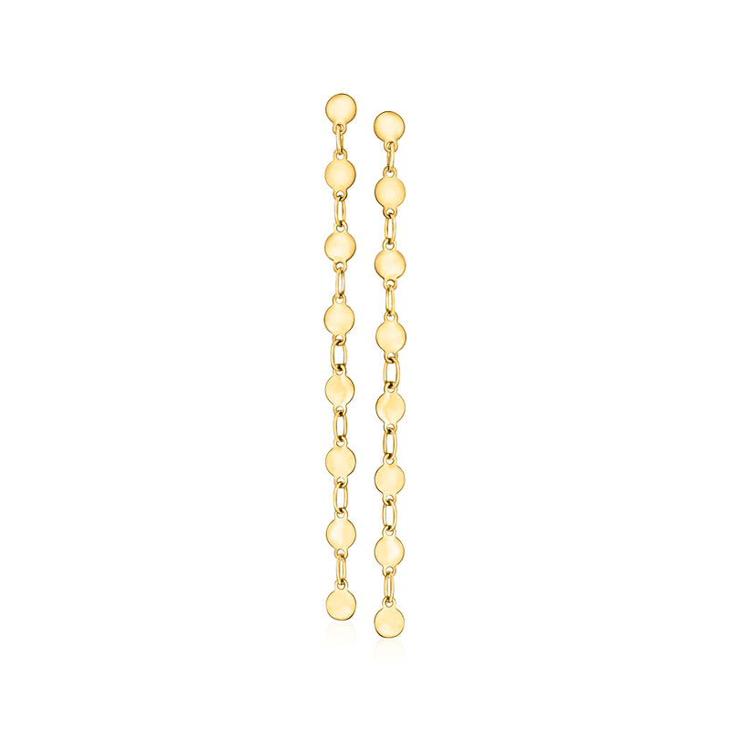 14kt yellow gold linear drop earrings with oval link chain drops