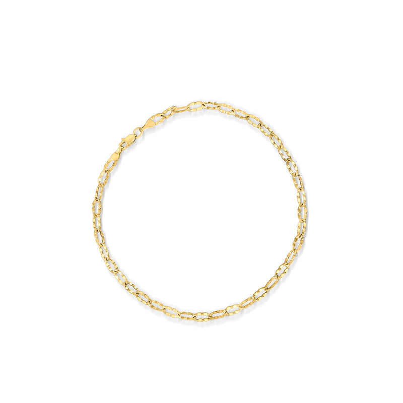 Crimped cable-link 14kt yellow gold anklet with oval chain links