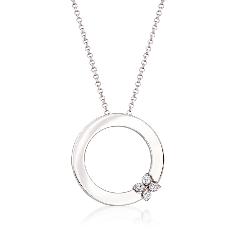 Roberto Coin 18kt white gold open circle necklace with diamond flower accents