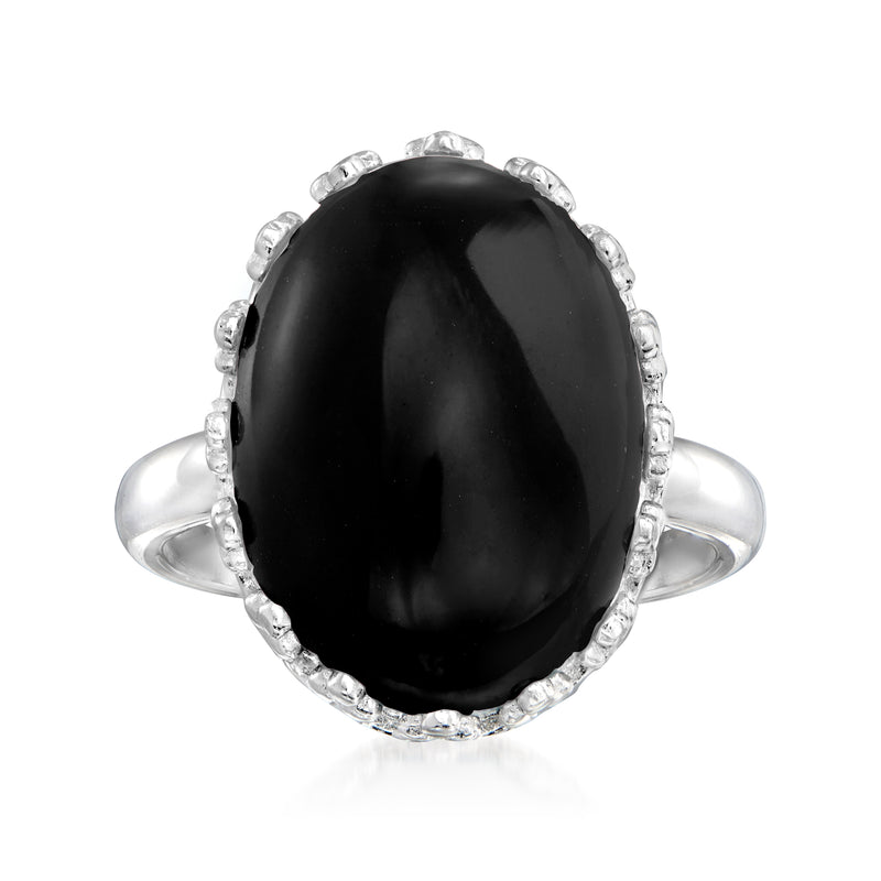 Sterling silver ring with black oval onyx stone