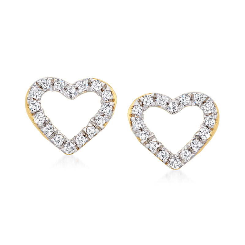 14kt yellow gold heart stud earrings with diamond accents