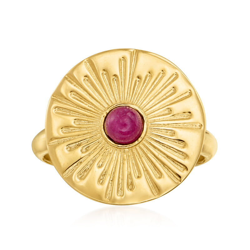 18kt gold over sterling starburst ring with pink ruby cabochon center
