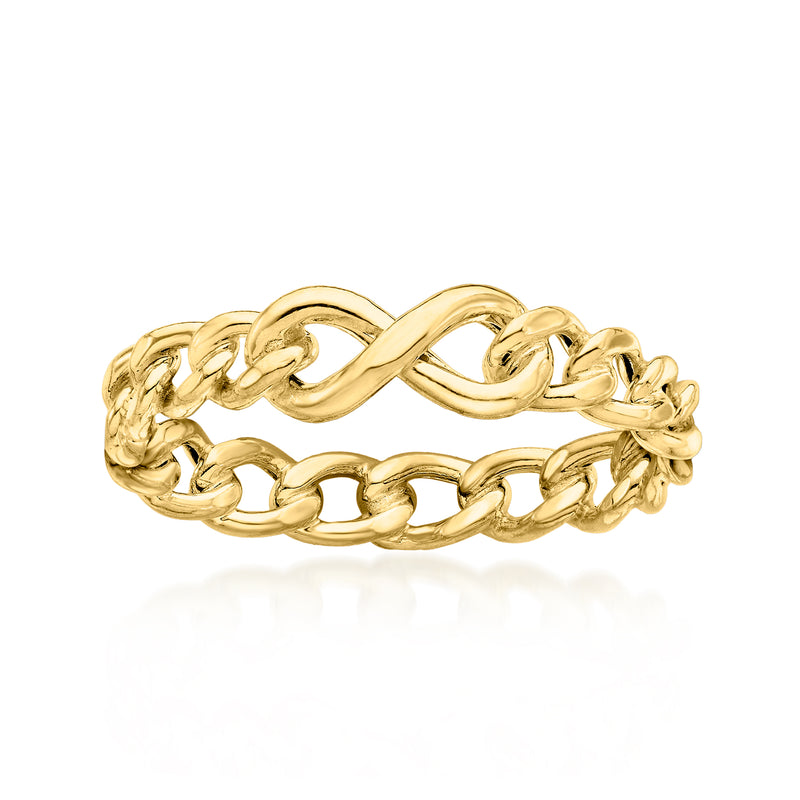 14kt yellow gold infinity curb-link ring with polished linked infinity band
