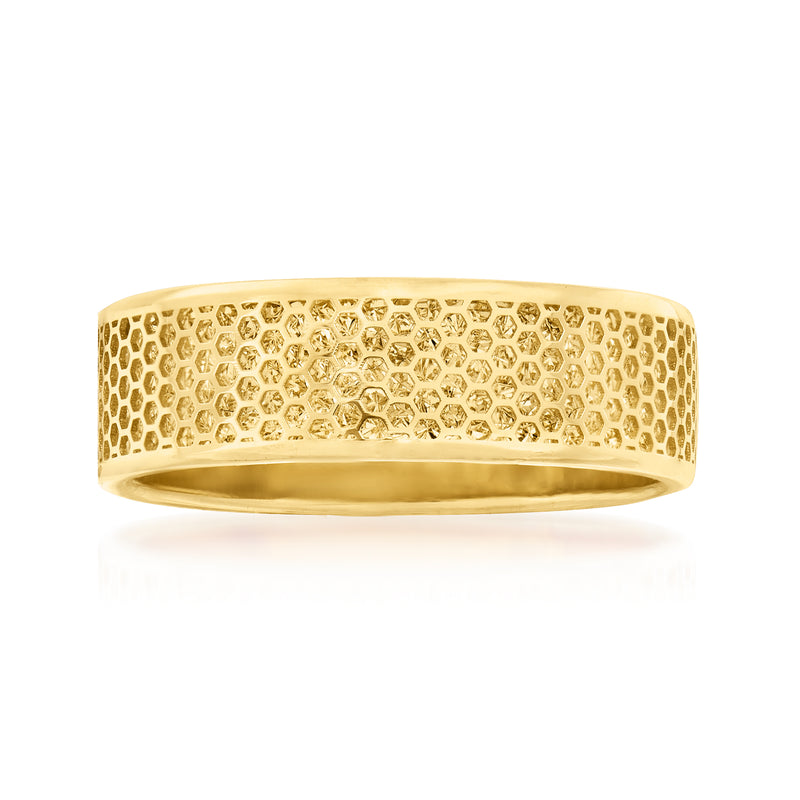 14kt yellow gold honeycomb ring band with textured lattice surface