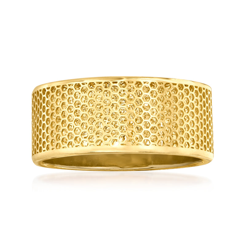 14kt yellow gold textured band ring with honeycomb pattern