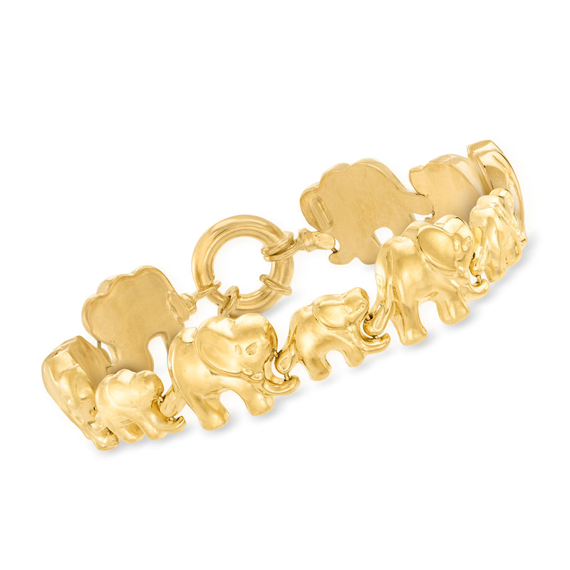 Gold-tone elephant charm bracelet with hinged links and round clasp