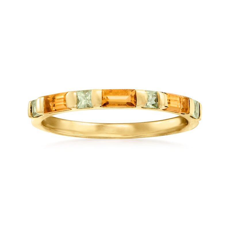 14kt yellow gold ring with citrine and peridot gemstones in channel setting
