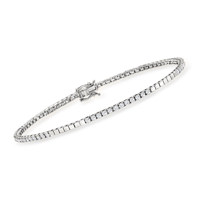 14kt white gold diamond bracelet with round stone row and box clasp