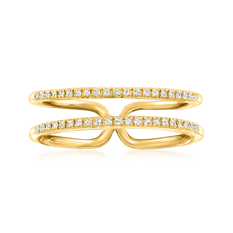 Gold two-row open-space diamond ring with two rows of round stones