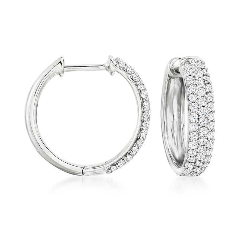 Sterling silver diamond pave hoop earrings with full glittering pave band